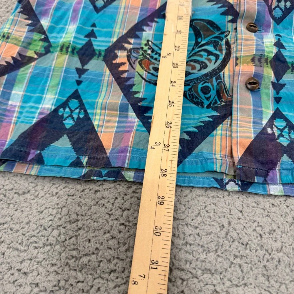 Polo Ralph Lauren Shirt XXL Southwestern Tribal Fish Plaid Camp Turquoise